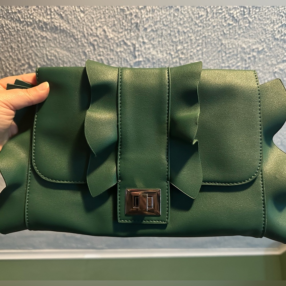 Green Ruffle Clutch Handbag